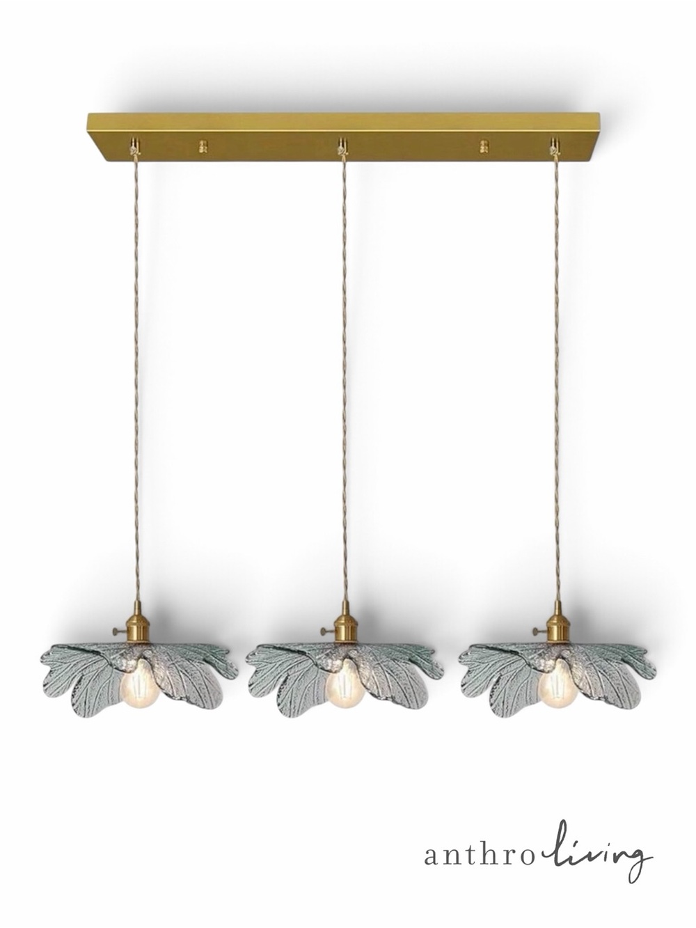 NEW Anthropologie 3-Light Blue Gold & Blue Glass Floral Light Fixture Chandelier